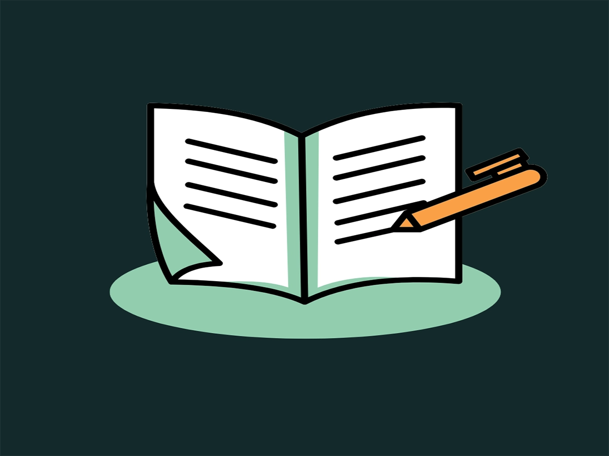 Animated notebook open with pen