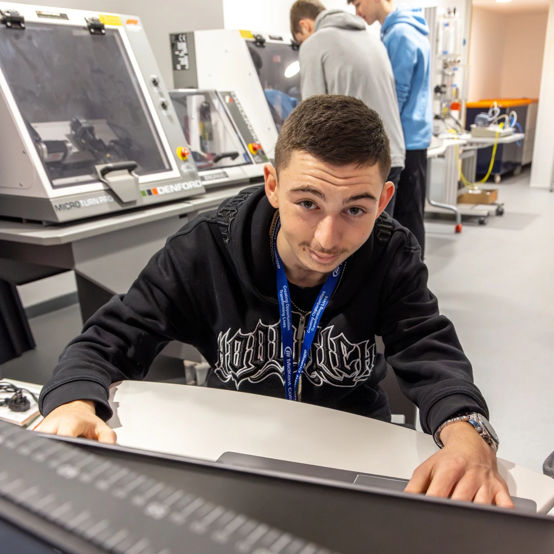 Student working on a project in the technical classroom