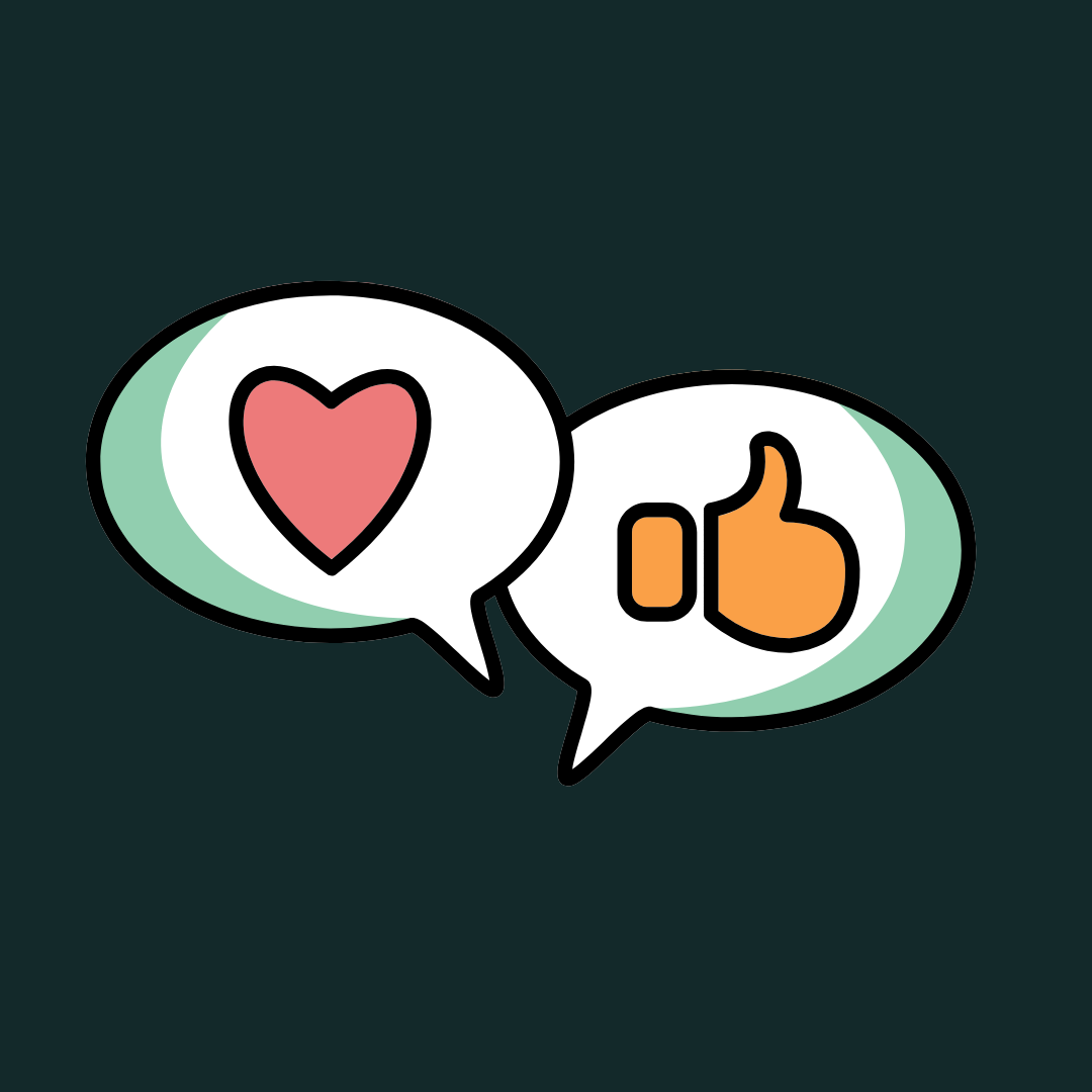 Speech bubbles with a heart and thumbs up