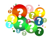 Multicoloured question marks in bubbles