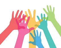 Multi coloured hands in the air