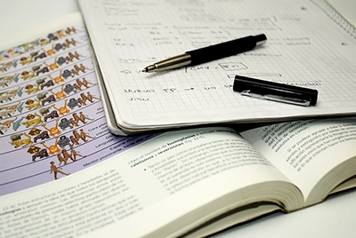 Text book and pens